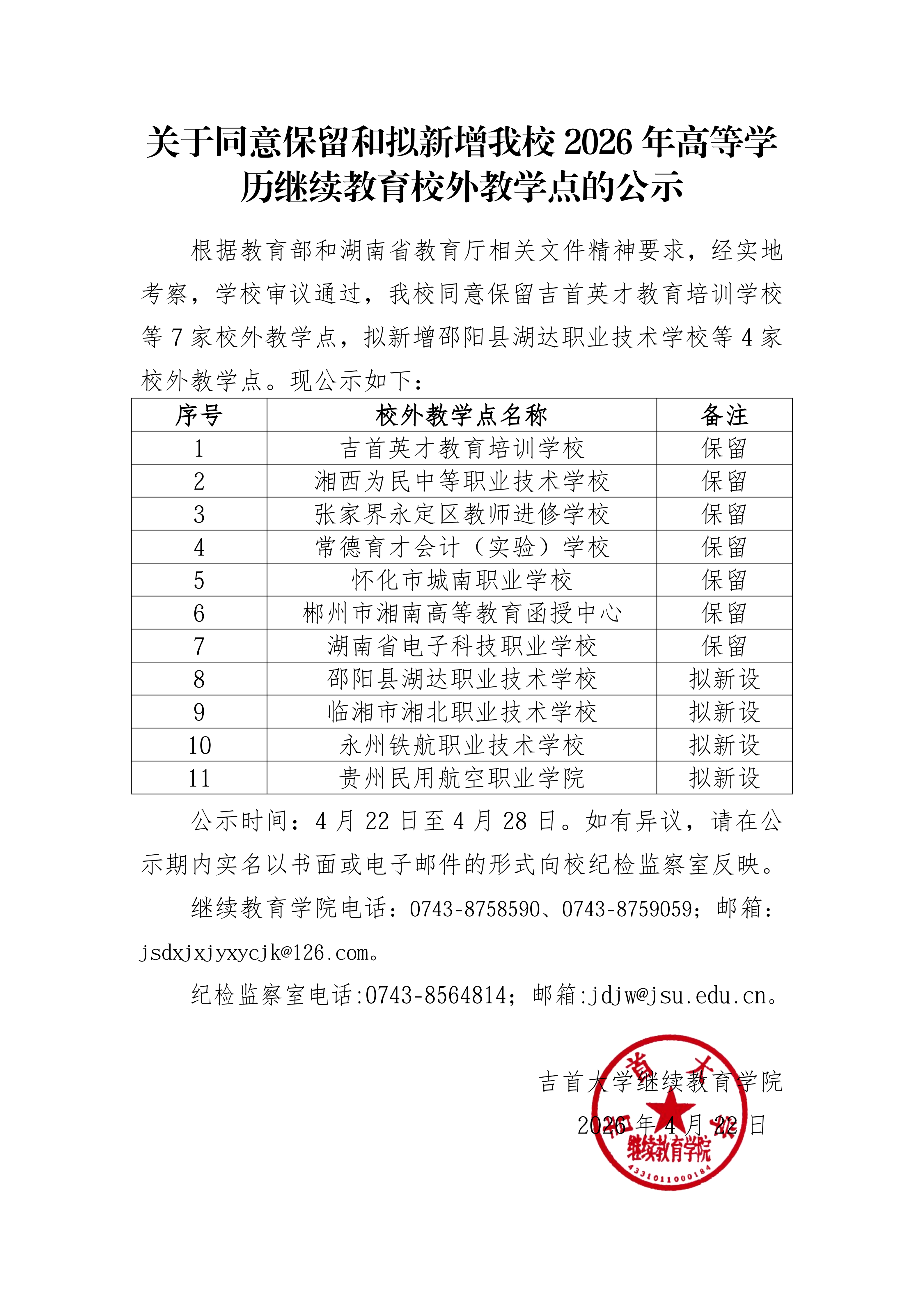 关于同意保留和拟新增我校2026年高等学历继续教育校外教学点的公示_01.png